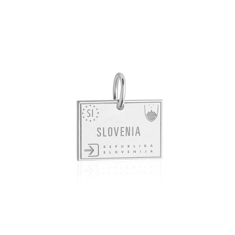 Sterling Silver Travel Charm, Slovenia Passport Stamp - JET SET CANDY  (1720201478202)