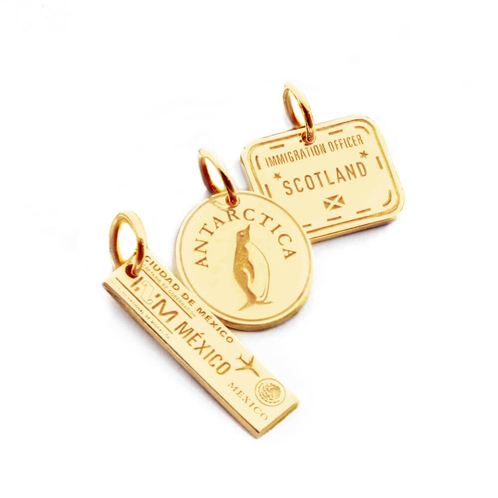 3 Solid Gold Passport Stamp Charms Bundle – JET SET CANDY