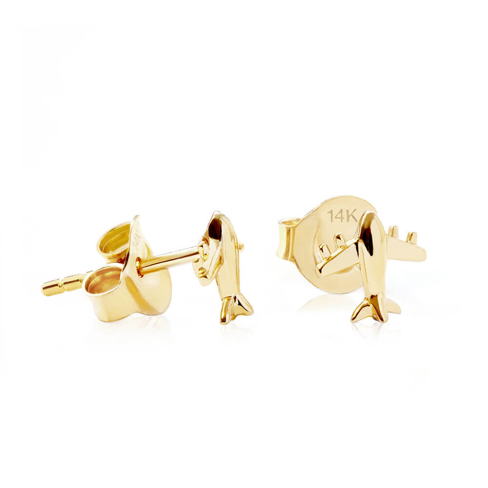 Solid Gold Airplane Earrings (Ships Nov.) (6605631094968)