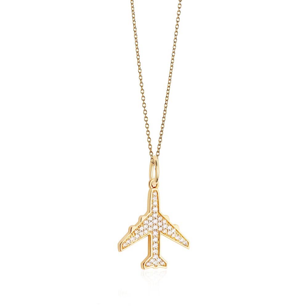 Pre-Order: Solid Gold Diamond Pavé Plane Charm (2489774014522)