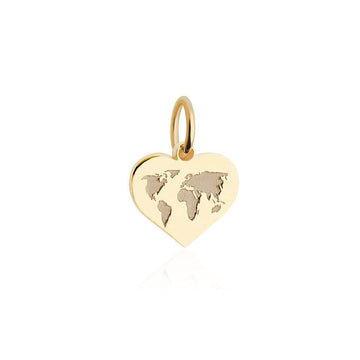 Mini Solid Gold World Heart Map Charm