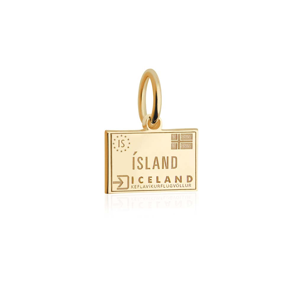 Mini Solid Gold Passport Stamp Charm: Iceland - JET SET CANDY  (4395777392728)