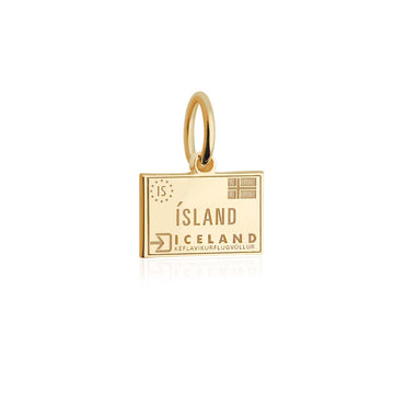 Iceland Passport Stamp Charm Solid Gold Mini