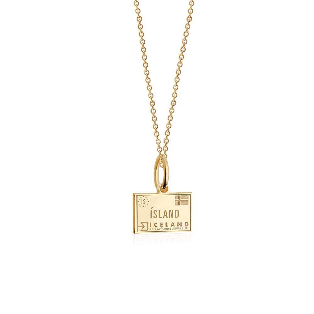 Mini Solid Gold Passport Stamp Charm: Iceland - JET SET CANDY  (4395777392728)
