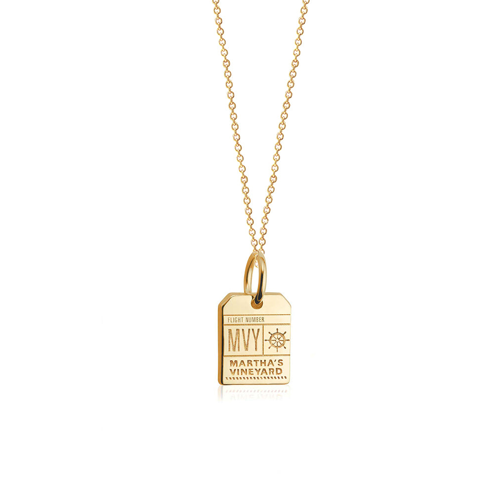 Mini solid gold Martha's Vineyard MVY Luggage Tag Charm - JET SET CANDY  (2457675333690)