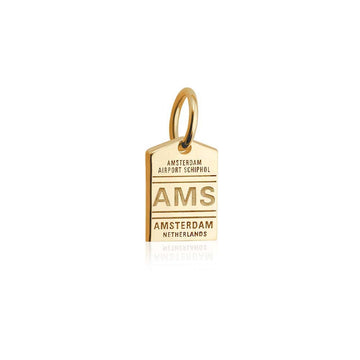 Amsterdam Netherlands AMS Luggage Tag Charm Solid Gold Mini