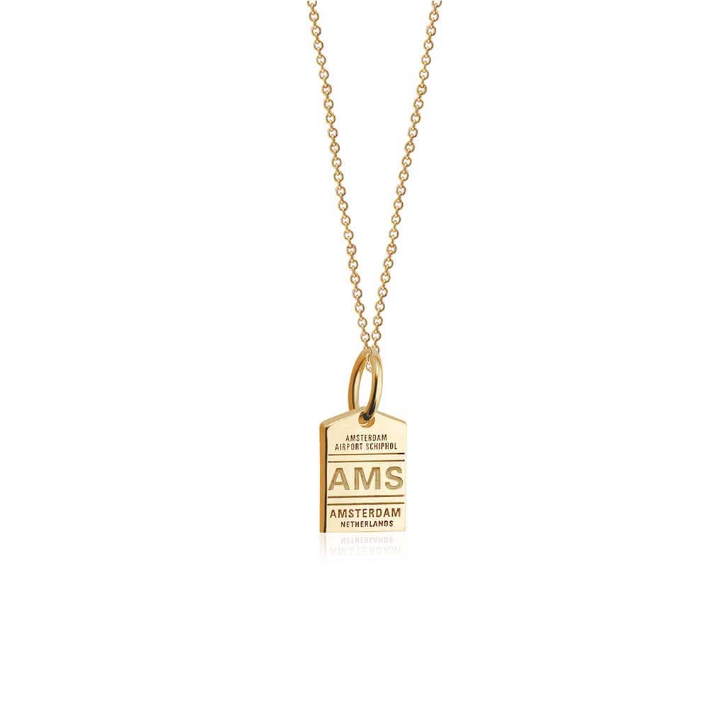 Mini Solid Gold AMS Amsterdam Luggage Tag Charm (Ships Nov.) (4654212153432)
