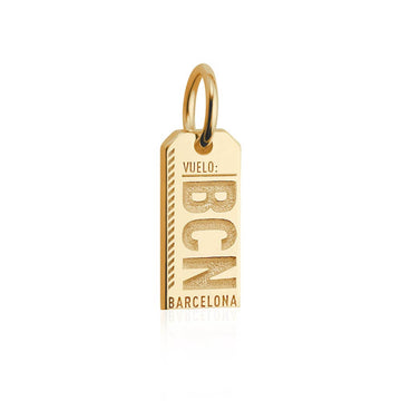 Barcelona Spain BCN Luggage Tag Charm Soild Gold Mini