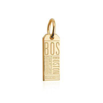Boston Massachusetts USA BOS Luggage Tag Charm Solid Gold Mini