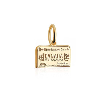 Mini Solid Gold Canada Charm, Passport Stamp