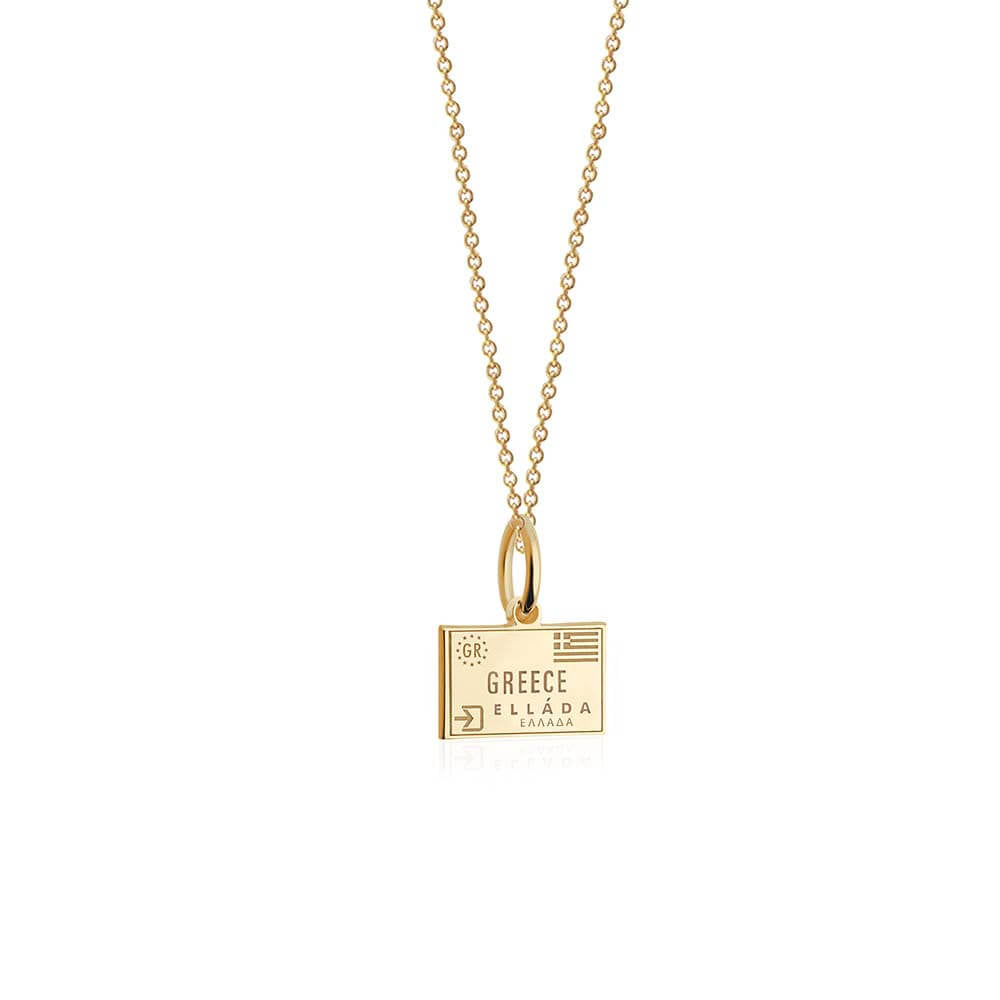 Mini Solid Gold Greece Passport Stamp Charm (Ships Nov.) (4728491638872)