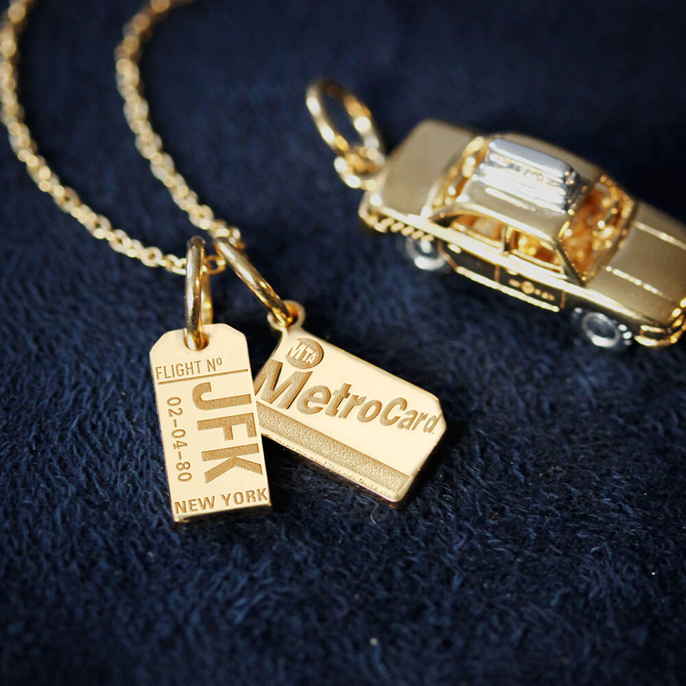 Solid Gold New York Mini Charm, JFK Luggage Tag - JET SET CANDY  (1720189517882)