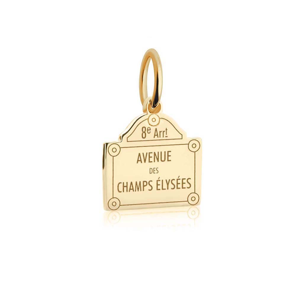 Solid Gold Mini Paris Charm, Champs-Elysees Sign - JET SET CANDY  (1720170348602)