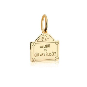 Champs-Elysees Paris Sign Charm, France, Solid Gold Mini