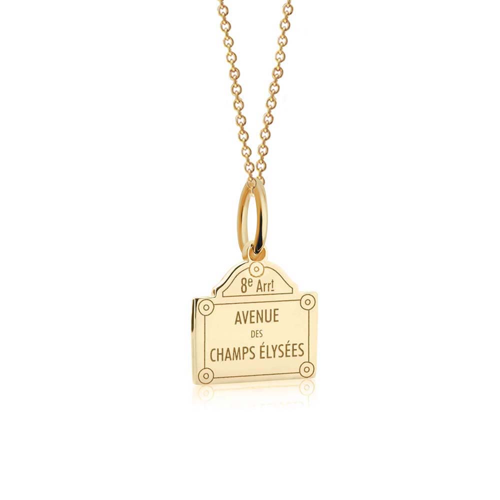 Solid Gold Mini Paris Charm, Champs-Elysees Sign - JET SET CANDY  (1720170348602)