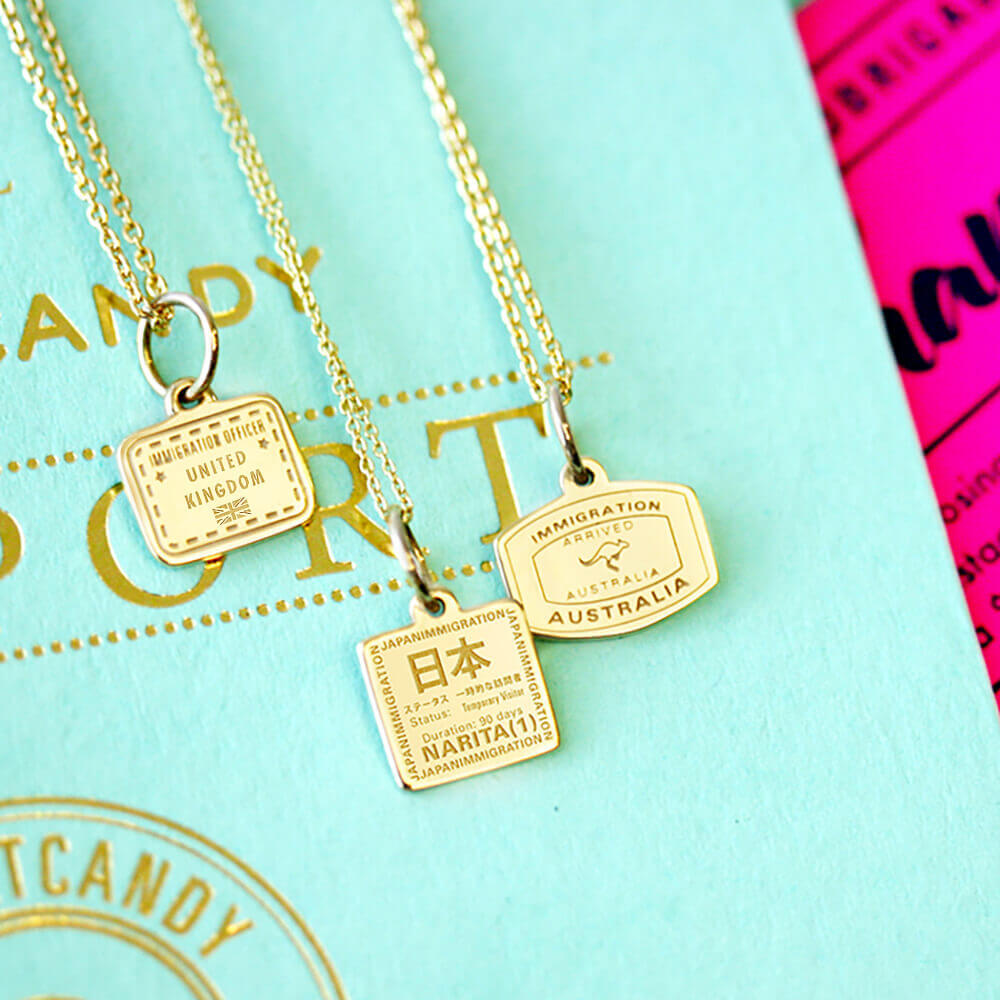 Solid Gold Mini United Kingdom Charm, Passport Stamp - JET SET CANDY (1720170709050)