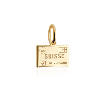 Switzerland Passport Stamp Charm Solid Gold Mini