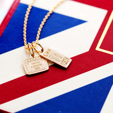 United Kingdom England Passport Stamp Charm Solid Gold Mini