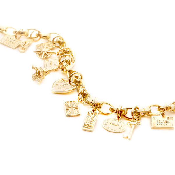 solid gold narrow bracelet 12 mini charm jet set candy grande