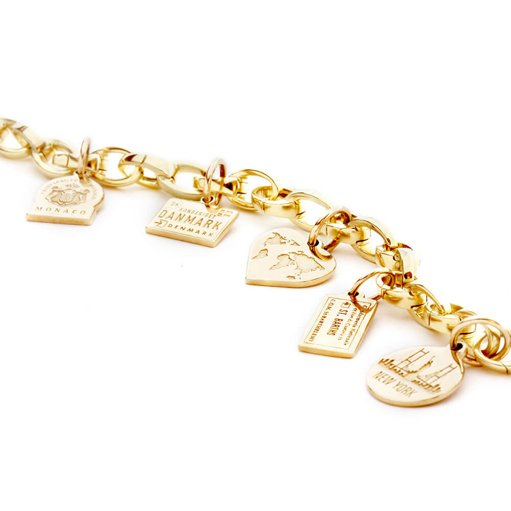 SLIM SOLID GOLD BRACELET BUNDLE WITH 5 CHARMS (SHIPS OCT.) (4707862839384)