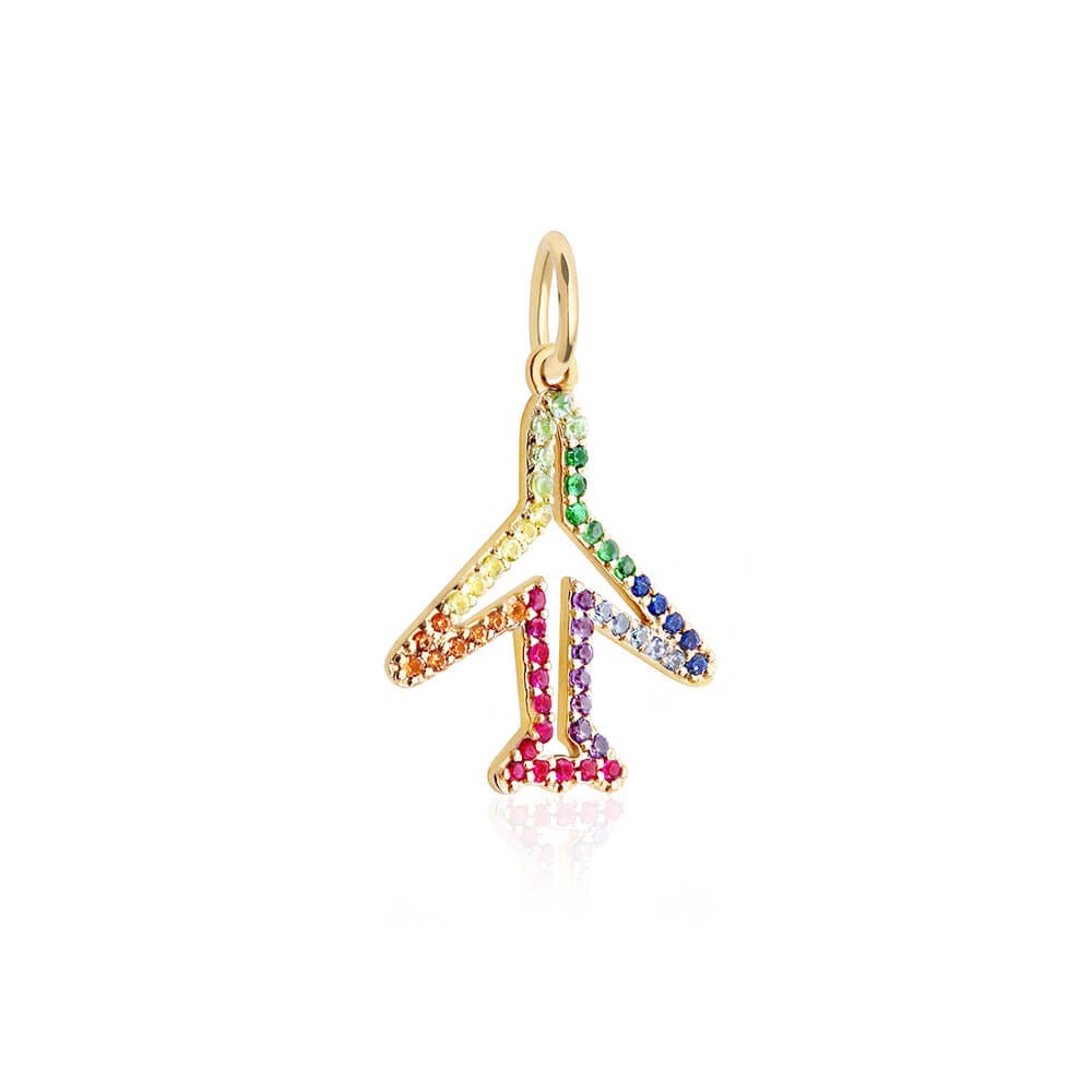 Rainbow Pave Plane 14k Solid Gold - JET SET CANDY  (2489768312890)