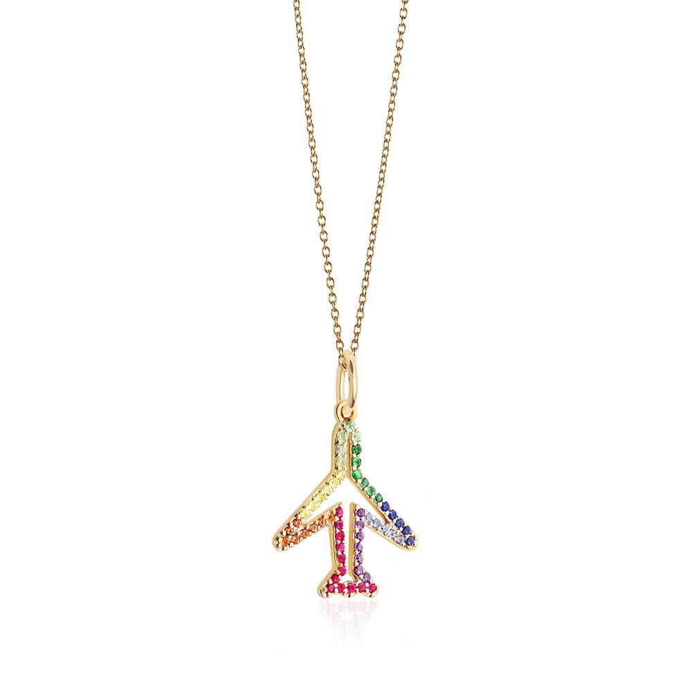 Rainbow Pave Plane 14k Solid Gold - JET SET CANDY  (2489768312890)