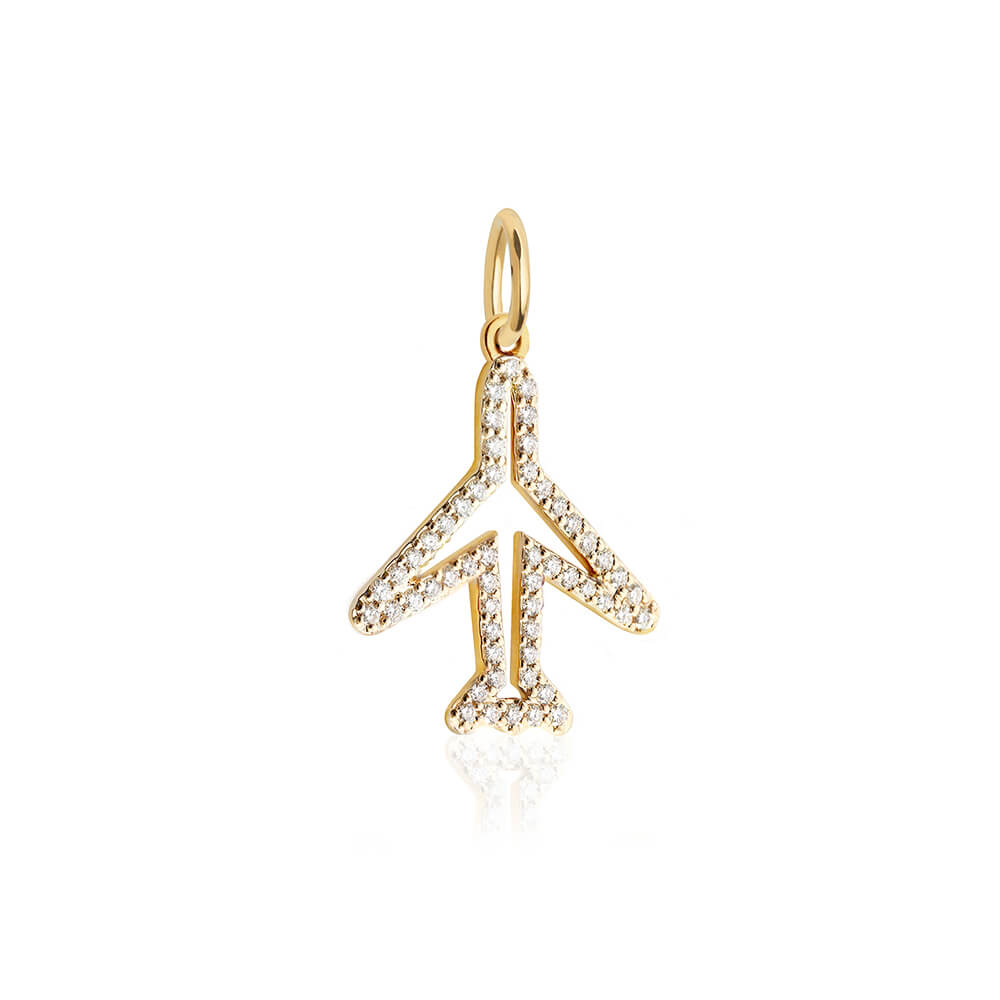 Pre-Order: Solid Gold Diamond Outline Pavé Plane Charm (Allow 12 weeks) (6107400175800)