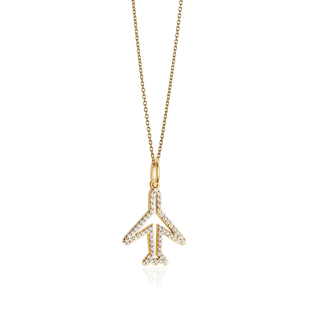 Pre-Order: Solid Gold Diamond Outline Pavé Plane Charm (Allow 12 weeks) (6107400175800)