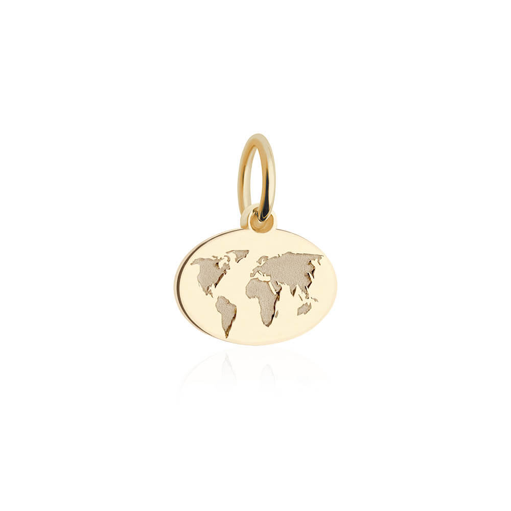 World Map Charm, Solid Gold Mini