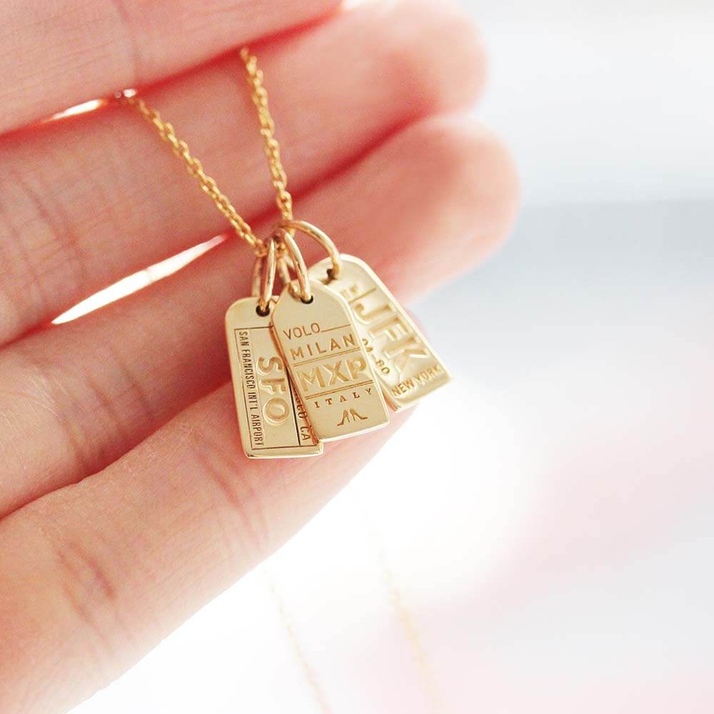 Solid Gold New York Mini Charm, JFK Luggage Tag - JET SET CANDY (1720189517882)