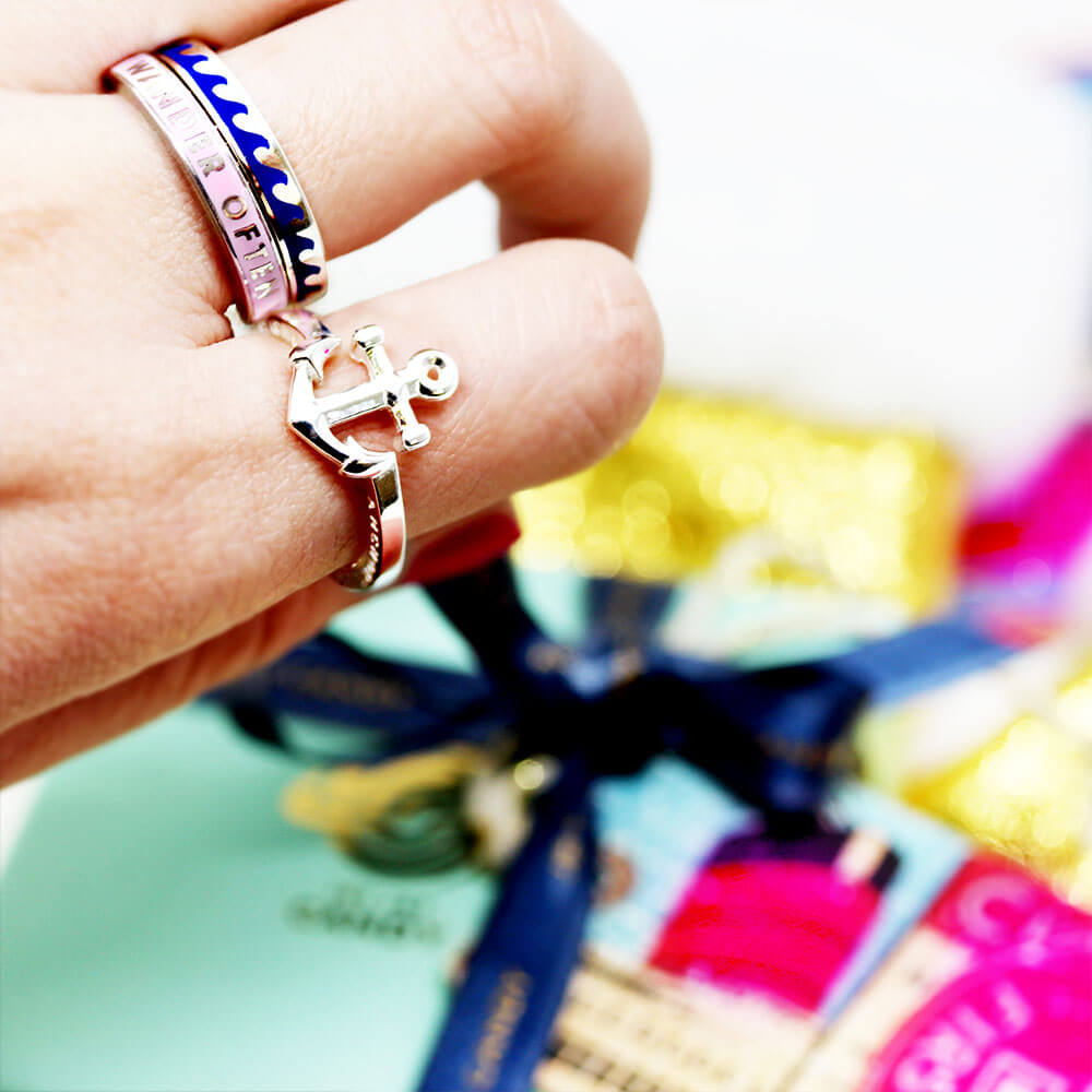 Navy Blue Enamel Wave Ring in Sterling Silver - JET SET CANDY  (1720209702970)