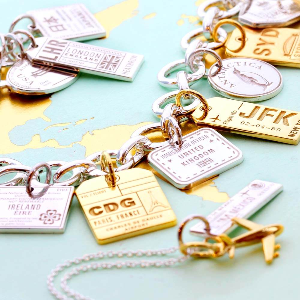 New York, NY | JFK Airport Luggage Tag Charm, Long | Gold Vermeil
