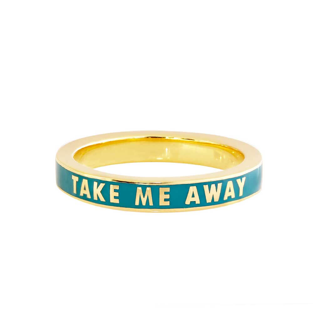 Teal Green Enamel Gold Ring, Take Me Away - JET SET CANDY  (2276739776570)