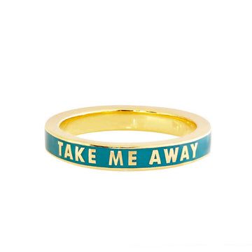 Take Me Away Ring, Teal Enamel, Gold