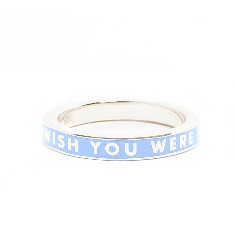 Blue Enamel Silver Travel-Inspired Ring 